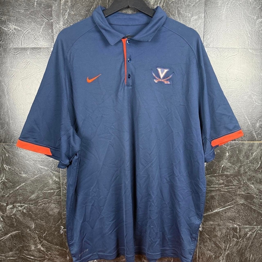 Nike Blue UVA Cavaliers Dri-Fit Tech Retro Golf Polo Shirt Fits XXL
